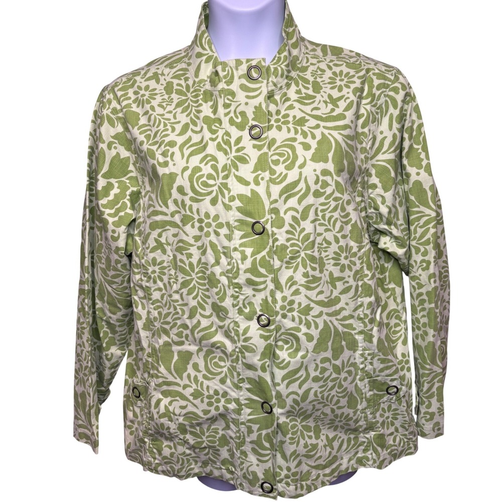 COLDWATER CREEK Womens Green Floral Snap Front Jacket 2X Cottagecore Garden Chic